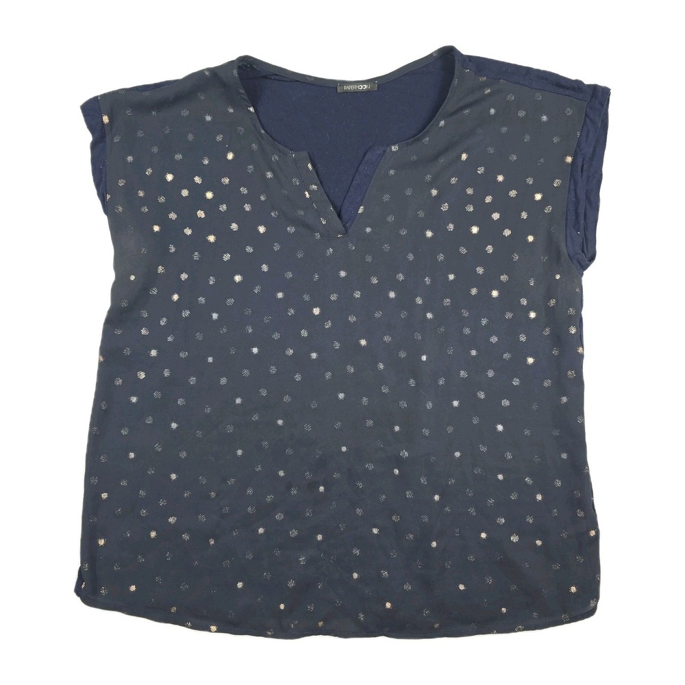 Papermoon Reese Navy Blue Foil Print Blouse Women's Size 1X Sleeveless